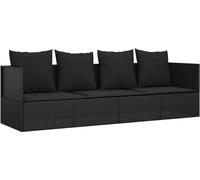 vidaXL Lit lounge d'extérieur avec coussins noir Poly rotin