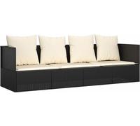 vidaXL Lit lounge d'extérieur avec coussins noir Poly rotin