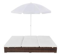 vidaXL Lit lounge d'extérieur avec parasol Poly rotin brun