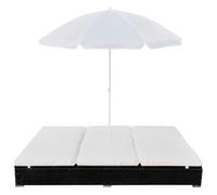vidaXL Lit lounge d'extérieur avec parasol Poly rotin noir