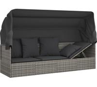 vidaXL Lit lounge d'extérieur avec toit et coussins Gris Poly rotin