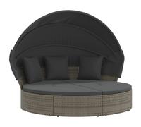 vidaXL Lit lounge d'extérieur avec toit et coussins Gris Poly rotin