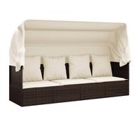 vidaXL Lit lounge d'extérieur avec toit et coussins Marron Poly rotin