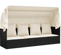 vidaXL Lit lounge d'extérieur avec toit et coussins noir Poly rotin