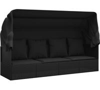 vidaXL Lit lounge d'extérieur avec toit et coussins noir Poly rotin