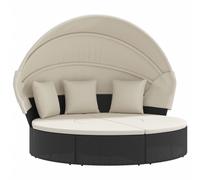 vidaXL Lit lounge d'extérieur avec toit et coussins noir Poly rotin