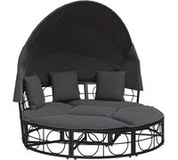 vidaXL Lit lounge d'extérieur avec toit et coussins noir Poly rotin
