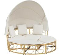 vidaXL Lit lounge d'extérieur avec toit et coussins Poly rotin