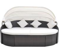 vidaXL Lit lounge d'extérieur avec toit Poly rotin brun