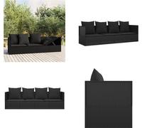 vidaXL Lit Lounge Outdoor avec coussins Noir Poly Rotin - Lit Lounge Outdoor - Lits Lounge Outdoor - Meubles de jardin - Meubles de terrasse