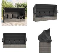 vidaXL Lit Lounge Outdoor avec toit et coussins Gris Poly Rattan - Outdoor Loungebett - Outdoor Loungebetten - Gartenmöbel - Terrassenmöbel