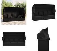 vidaXL Lit Lounge Outdoor avec toit et coussins noir Poly Rattan - Outdoor Loungebett - Outdoor Loungebetten - Gartenmöbel - Terrassenmöbel