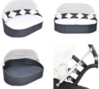 vidaXL Lit Lounge Outdoor avec toit Poly Rotin Noir - Bain de soleil - Bain de soleil - Lounge en rotin