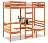 vidaXL Lit mezzanine avec bureau et chaises brun cire 90x190 cm pin