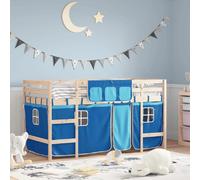 vidaXL Lit mezzanine enfants avec rideaux sans matelas bleu 90x190 cm
