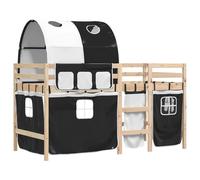 vidaXL Lit Mezzanine Enfants avec Tunnel, Lit Intermédiaire avec Rangement, Meuble de Chambre à Coucher, Moderne, Blanc/Noir 90x190 cm Pin Massif
