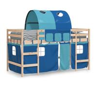 vidaXL Lit Mezzanine Enfants avec Tunnel, Lit Surélevé pour Enfants avec Échelle, Meuble de Rangement Chambre, Moderne, Bleu 90x190 cm Bois Pin Massif