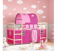 vidaXL Lit Mezzanine Enfants avec Tunnel, Lit Surélevé pour Enfants avec Échelle, Meuble de Rangement Chambre, Moderne, Rose 80x200 cm Bois Pin Massif