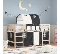 vidaXL Lit Mezzanine Enfants et Tunnel, Lit Surélevé pour Enfants avec Échelle, Meuble de Rangement Chambre, Moderne, Blanc Noir 80x200 cm Pin Massif