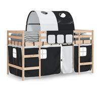 vidaXL Lit Mezzanine Enfants et Tunnel, Lit Surélevé pour Enfants avec Échelle, Meuble de Rangement Chambre, Moderne, Blanc Noir 90x190 cm Pin Massif