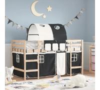vidaXL Lit Mezzanine Enfants et Tunnel, Lit Surélevé pour Enfants avec Échelle, Meuble de Rangement Chambre, Moderne, Blanc Noir 90x190 cm Pin Massif