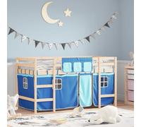 vidaXL Lit mezzanine enfants et rideaux bleu 90x190cm bois pin massif