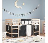 vidaXL Lit Mezzanine Enfants et Rideaux, Lit Surélevé pour Enfants avec Échelle, Meuble de Rangement Chambre, Moderne, Blanc 3206973