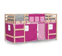 vidaXL Lit Mezzanine Enfants et Rideaux, Lit Surélevé pour Enfants avec Échelle, Meuble de Rangement Chambre, Moderne, Rose 90x190 cm Bois Pin Massif