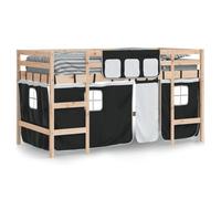 vidaXL Lit mezzanine enfants 3206973 – rideaux, échelle, rangement, pin massif 90x190 cm blanc/noir