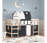 vidaXL Lit Mezzanine Enfants et Tunnel, Lit Surélevé pour Enfants avec Échelle, Meuble de Rangement Chambre, Moderne, Blanc Noir 80x200 cm Pin Massif