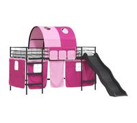 vidaXL Lit Mezzanine pour Enfants Noir et Rose 90 x 200 cm Métал, Lit Mezzanine Moderne, Cadre Enfant Durable, Coin Jeu Amusant, Parfait pour Dormir, Espace ludique