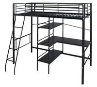vidaXL Lit pliant à hauteur avec bureau en métal 200 x 90 cm noir Lit pour enfant Noir