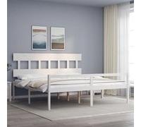 vidaXL Lit pour personne âgée et tête de lit 200x200 cm bois massif, lit pour personnes âgées, cadre de lit, lit double, lit haut, lit Blanc
