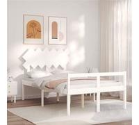 vidaXL Lit pour personne âgée et tête de lit petit double bois massif Blanc