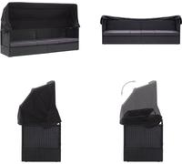 vidaXL Lit Sofa Outdoor avec toit Poly Rotin Noir - Bain de soleil - Bain de soleil - Lit lounge en rotin