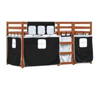 vidaXL Lit superposé avec Rideaux Blanc/Noir 80x200 cm Bois pin Massif, lit, Cadre de lit, lit superposé Bas, Meuble de Chambre à Coucher
