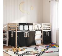 vidaXL Lit superposé avec rideaux blanc/noir 90x190 cm bois pin massif