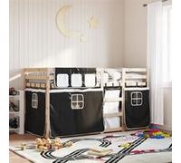 vidaXL Lit superposé avec rideaux blanc/noir 90x200 cm bois pin massif