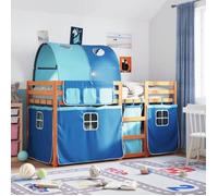 vidaXL Lit superposé avec rideaux bleu 90x190 cm bois pin massif