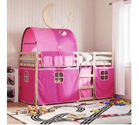 vidaXL Lit superposé avec rideaux rose 90x190 cm bois pin massif, lit, cadre de lit, lit superposé bas, meuble de chambre à 3284029