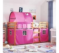 vidaXL Lit superposé bas avec rideaux 90x190 cm bois pin massif rose