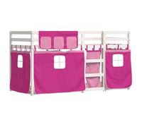vidaXL Lit superposé avec Rideaux Rose 90x200 cm Bois pin Massif, lit, Cadre de lit, lit superposé Bas, Meuble de Chambre à Coucher
