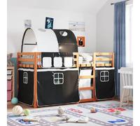 vidaXL Lit superposé avec Rideaux Blanc/Noir 90x190 cm Bois pin Massif, lit, Cadre de lit, lit superposé Bas, Meuble de Chambre à Coucher