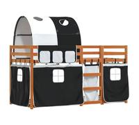 vidaXL Lit superposé avec rideaux – blanc/noir 90x190 cm pin massif – sans matelas