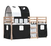 vidaXL Lit superposé avec rideaux Blanc/Noir 90x190 cm – bois pin massif
