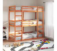 vidaXL Lit superposé triple marron cire 90x190 cm bois de pin massif, lit superposé à trois couchettes, lit mezzanine 3284259