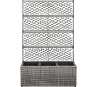 vidaXL Lit surélevé avec treillis 3 pots 83×30×130 cm Poly rotin gris