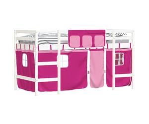 vidaXL Lit surélevé d'enfant avec rideaux rose 90x190 cm pin massif