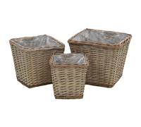 vidaXL Lits surélevés 3 pcs Osier avec doublure en PE Marron