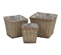 vidaXL Lits surélevés 3 pcs Osier avec doublure en PE Marron G